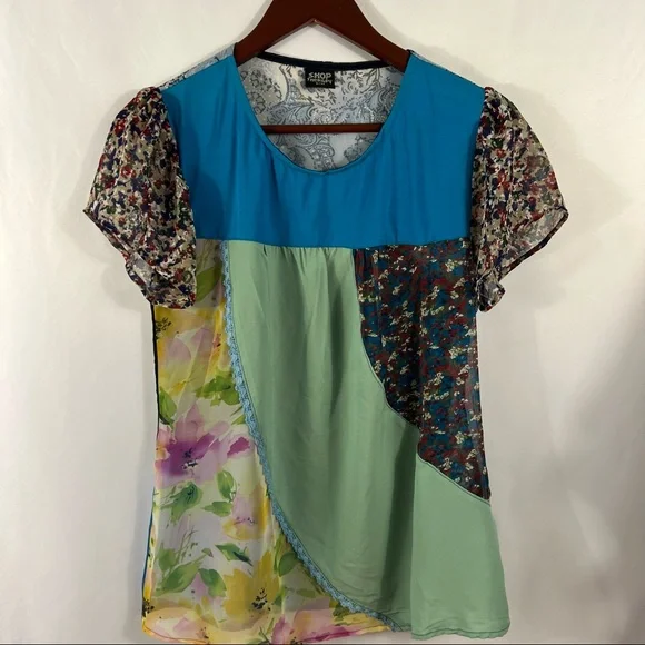 SHOP THERAPY Top Tunic Colorful Sheer Women's Size S/M Hippie Boho Festival - Picture 1 of 5